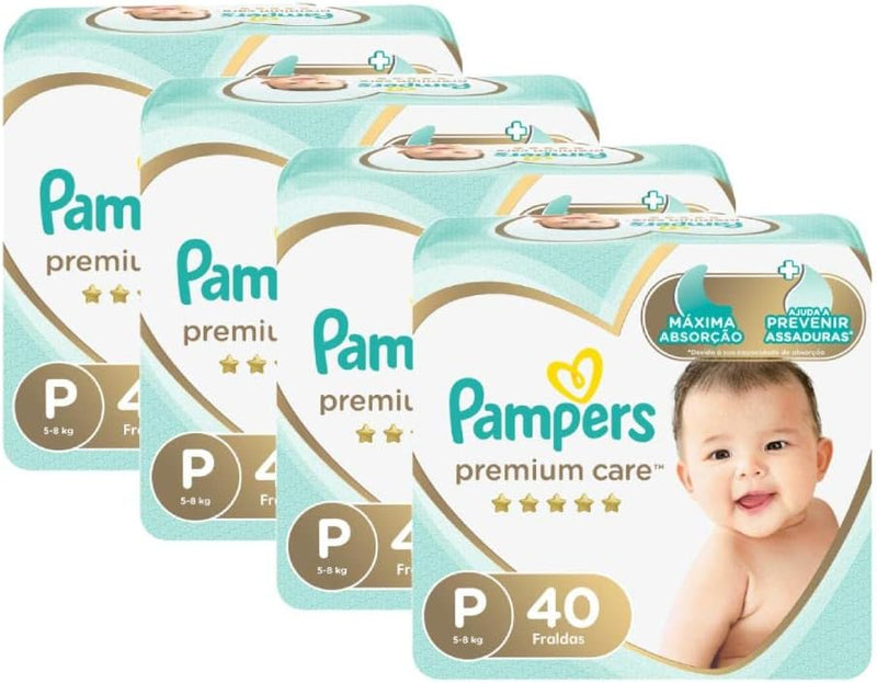 Kit Fralda Pampers Premium Care Nova Mega Tamanho P 160 Unidades