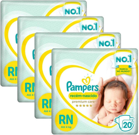 Kit Fralda Pampers Premium Care Recém Nascido com 80 unidades - Até 4kg