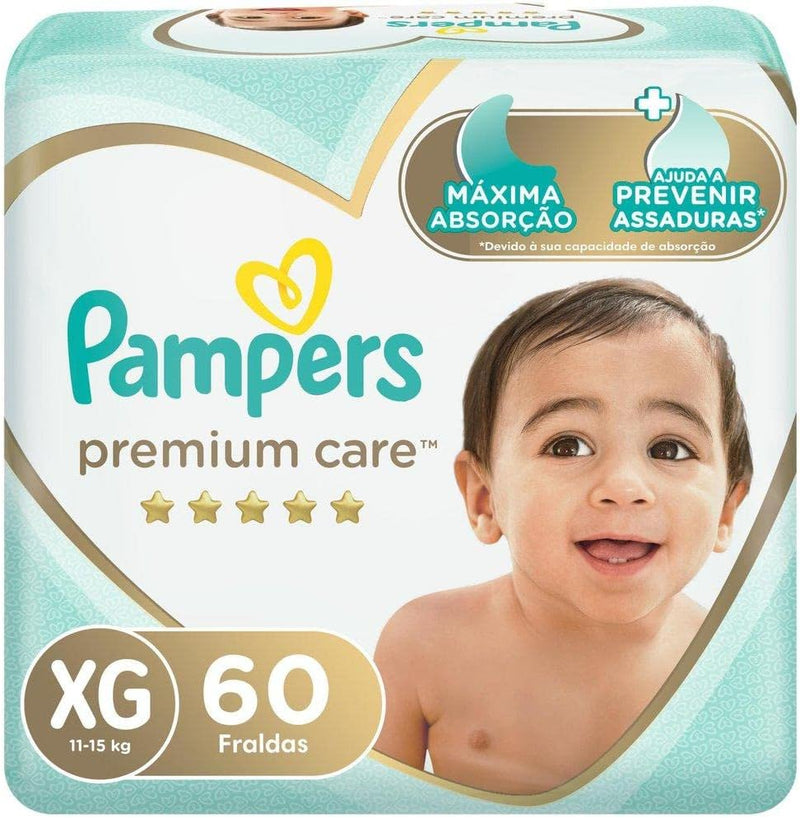 Kit Fralda Pampers Premium Care Jumbo Tamanho Xg 180 Unidades