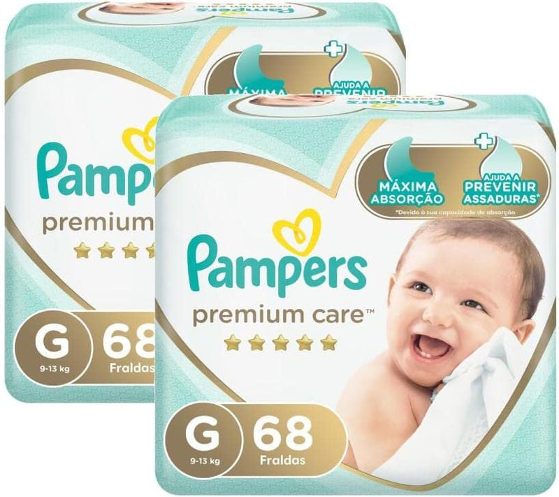 Kit Fralda Pampers Premium Care Jumbo Tamanho G 136 Unidades