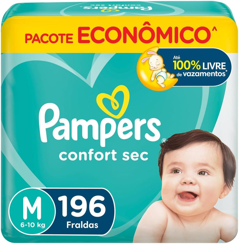 Fralda Pampers Confort Sec M 196 Unidades, Pampers