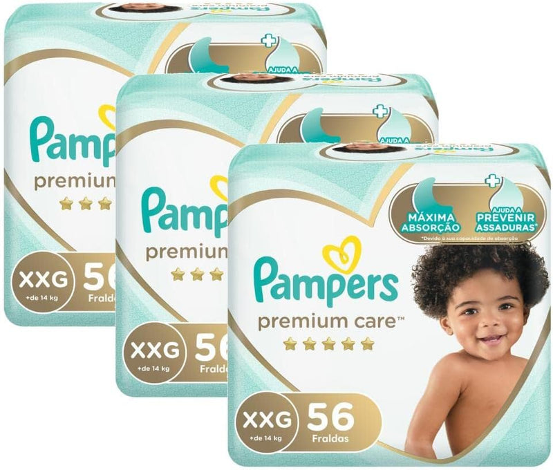 Kit Fralda Pampers Premium Care Nova Jumbo Tamanho Xxg 168 Unidades