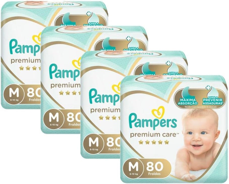 Kit Fralda Pampers Premium Care Jumbo Tamanho M 320 Unidades