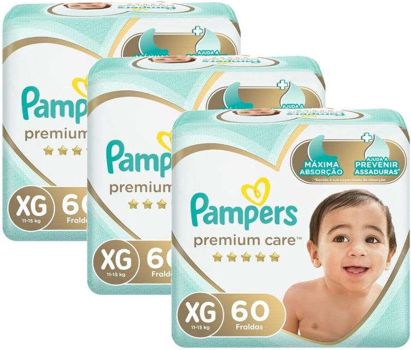 Kit Fralda Pampers Premium Care Jumbo Tamanho Xg 180 Unidades