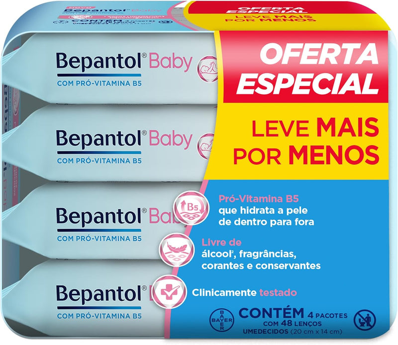 Bepantol Baby Kit 192 Lenços Umedecidos, Leve 4 Pague 3, Fórmula Hidratante Hipoalergênica