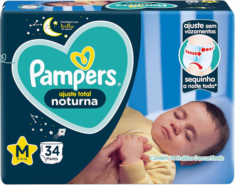 Fralda Pampers Ajuste Total Noturna M 34 Unidades