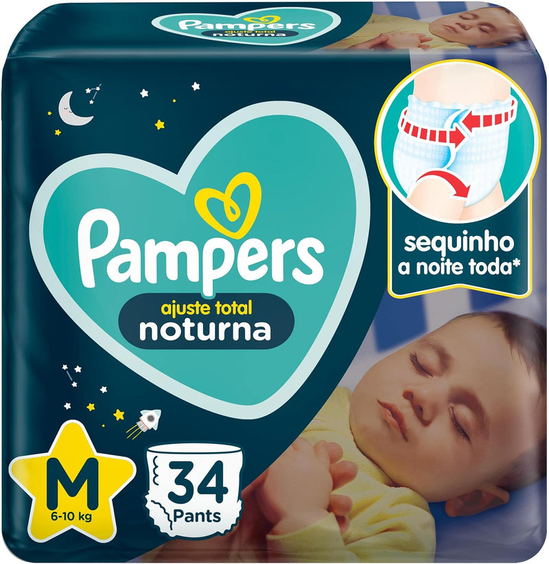 Fralda Pampers Ajuste Total Noturna M 34 Unidades